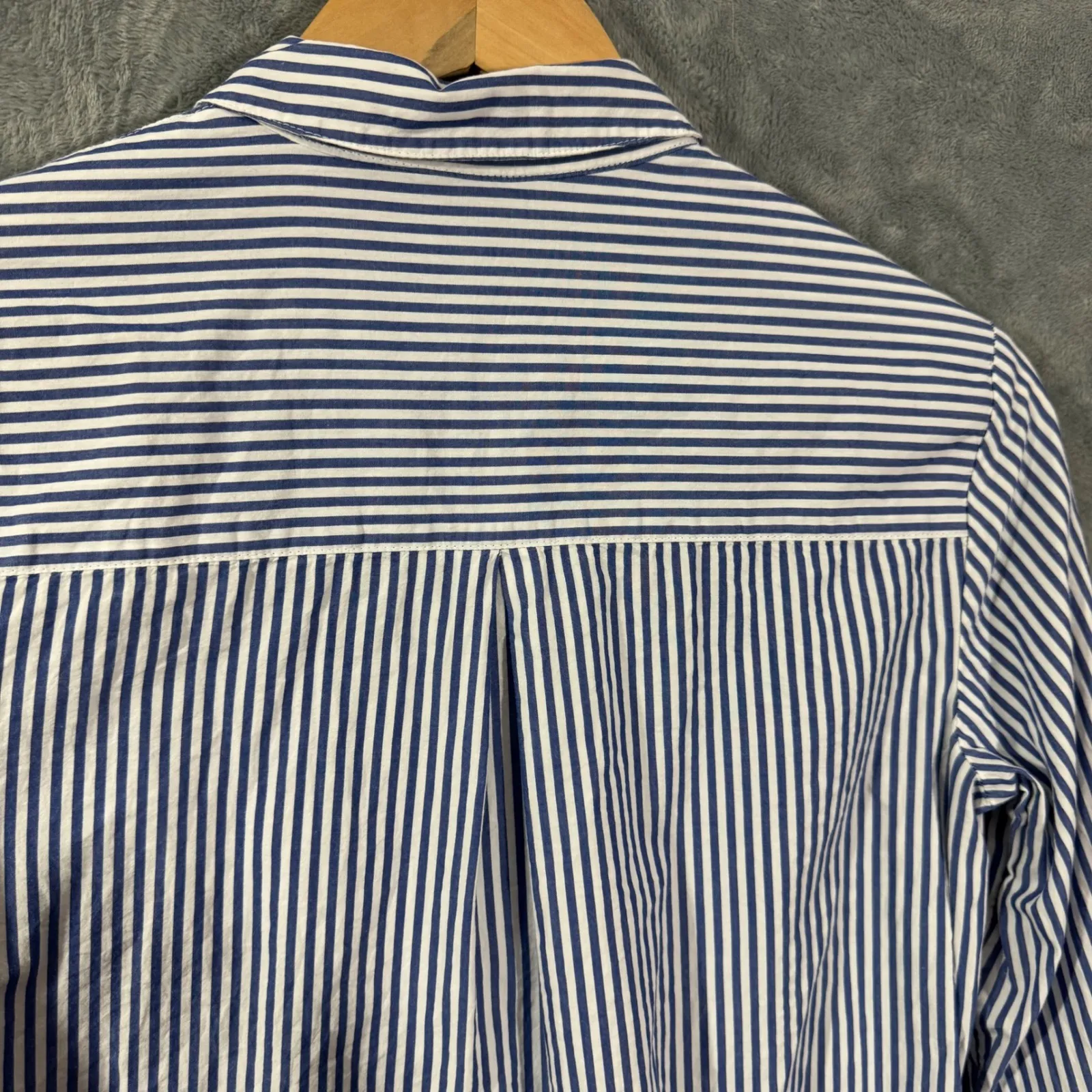 Esprit Blue White Stripe Button Up Shirt Bell Sleeve Tie Cuff Women Size 6 - Image 12