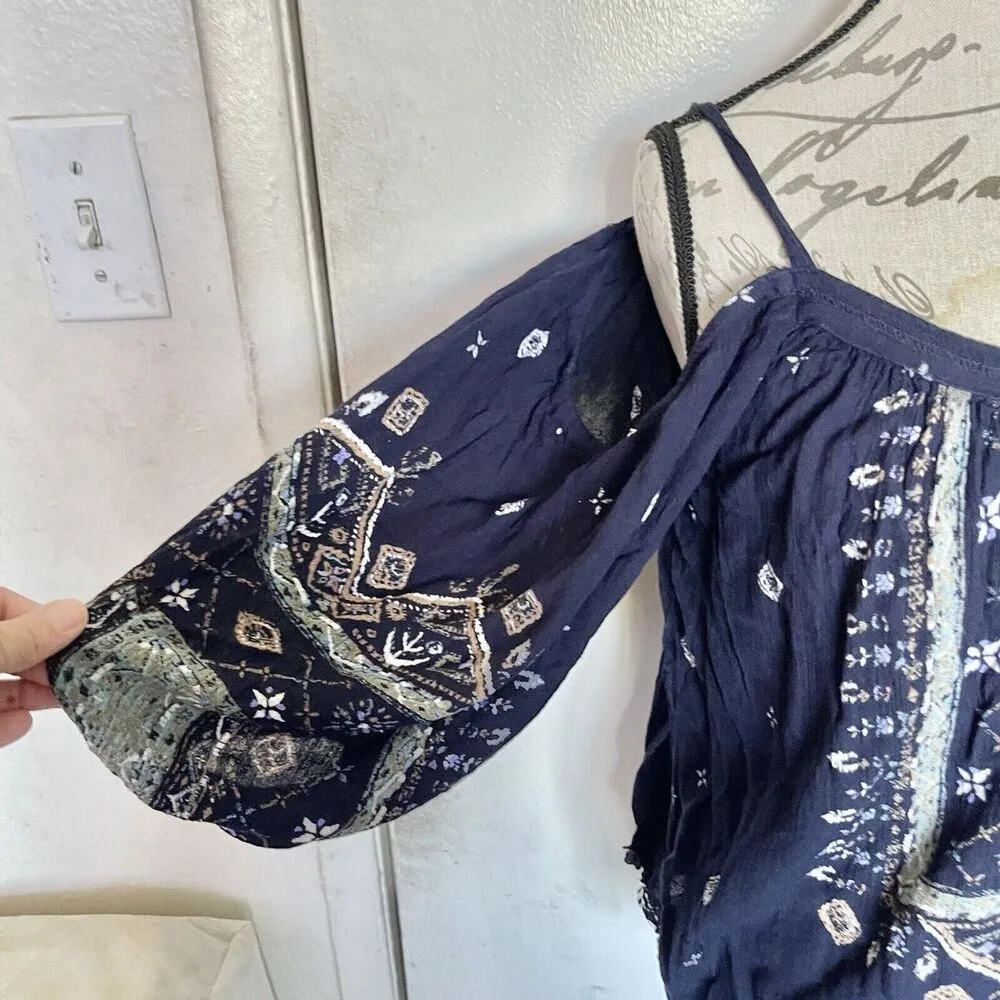 Ecote Blouse Sz XS Cold Shoulder Hipster Bohemian Western Coastal Cow Girl Rodeo - Image 7