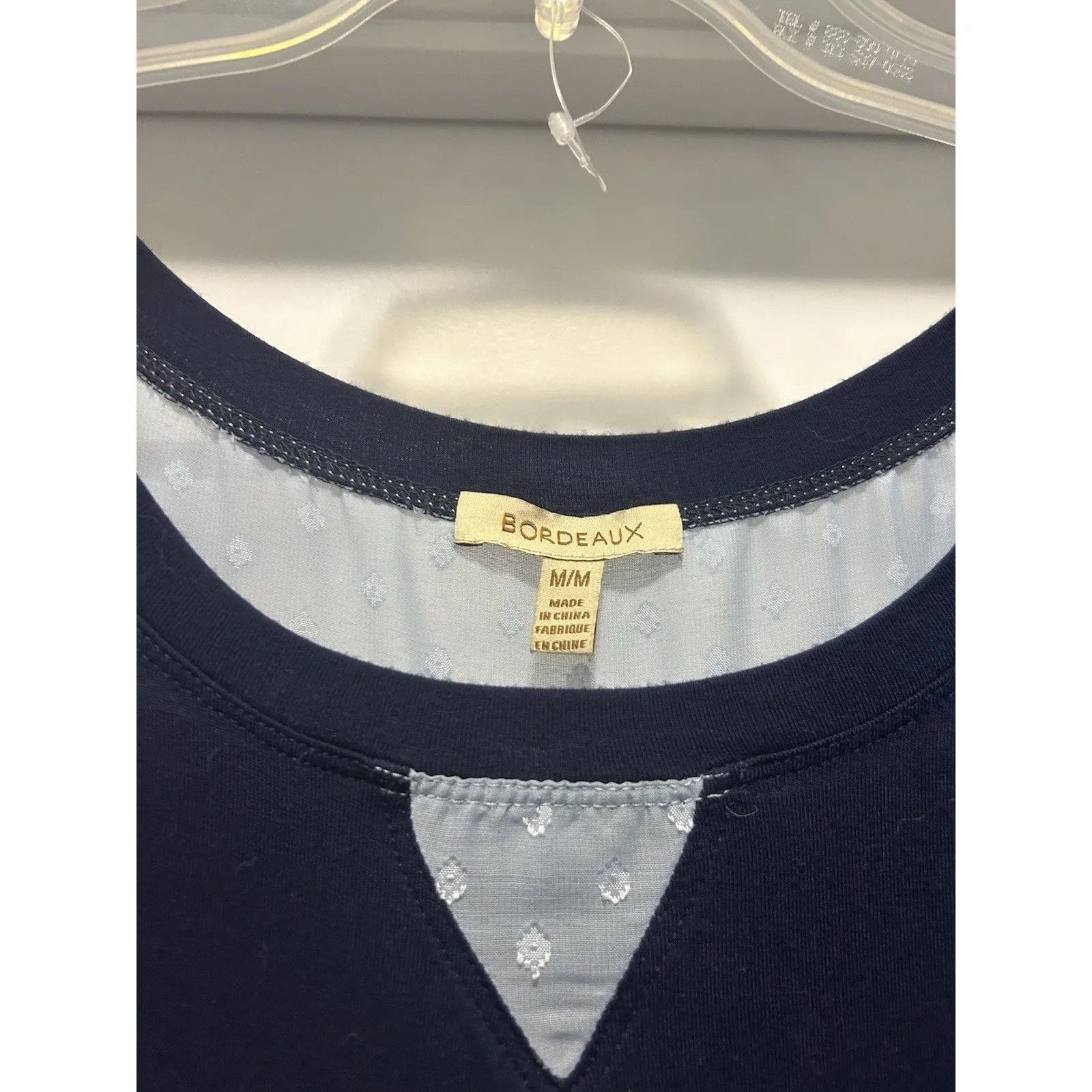 ANTHROPOLOGIE BORDEAUX LACE TRIM Shirt Size Medium Navy Blue Light Blue Casual - Image 2