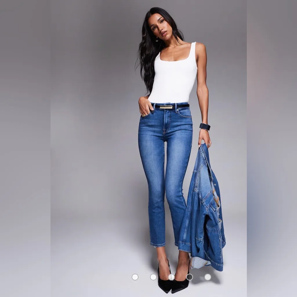 Good American Straight Light Cropped Compression Indigo Jeans Size 6/28 - Image 5