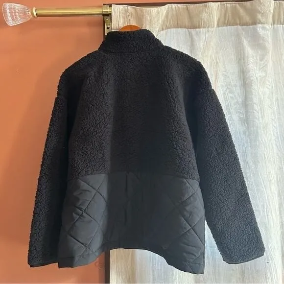J. Jill Fit Quilted Sherpa Fleece Jacket Snaps Mock Neck Black $169 Sz‎ M Petite Size M - Image 5