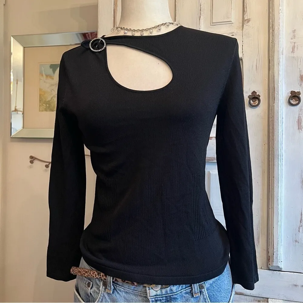Vintage Belldini Black Cutout Ring Detail Top Long Sleeve Y2K Hong Kong Sz S - Image 3