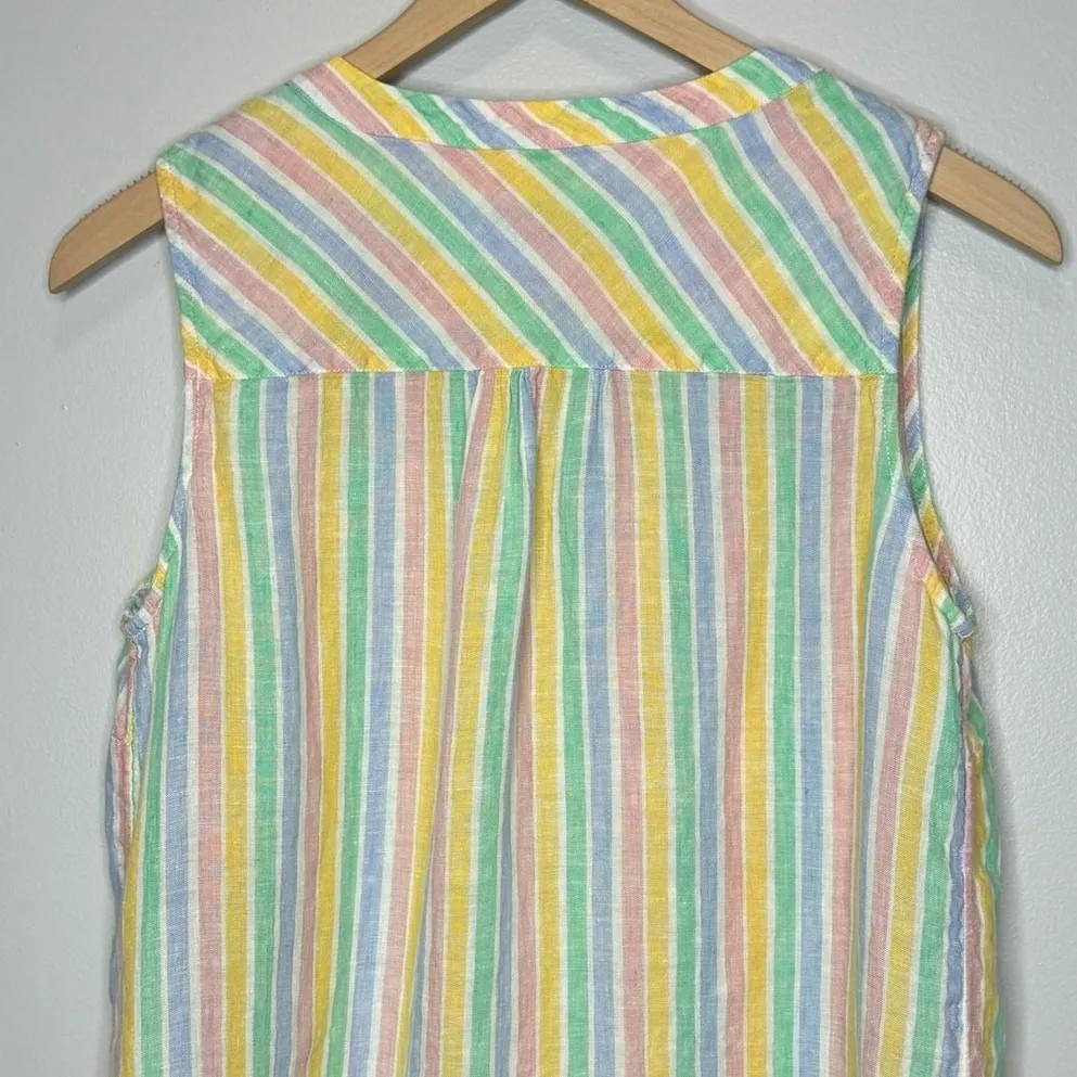 Talbots 100% Linen Pastel Striped Sleeveless Top Size Medium Casual Beachy Shirt - Image 6