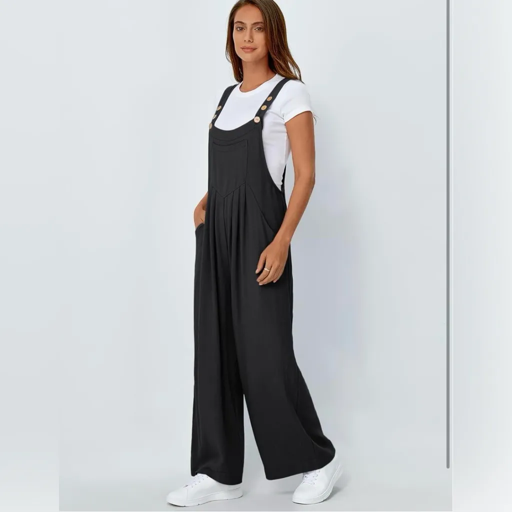 NEW Black Linen Blend Jumpsuits Overalls Wide Leg Casual Trendy Jumpers M Size M - Image 5