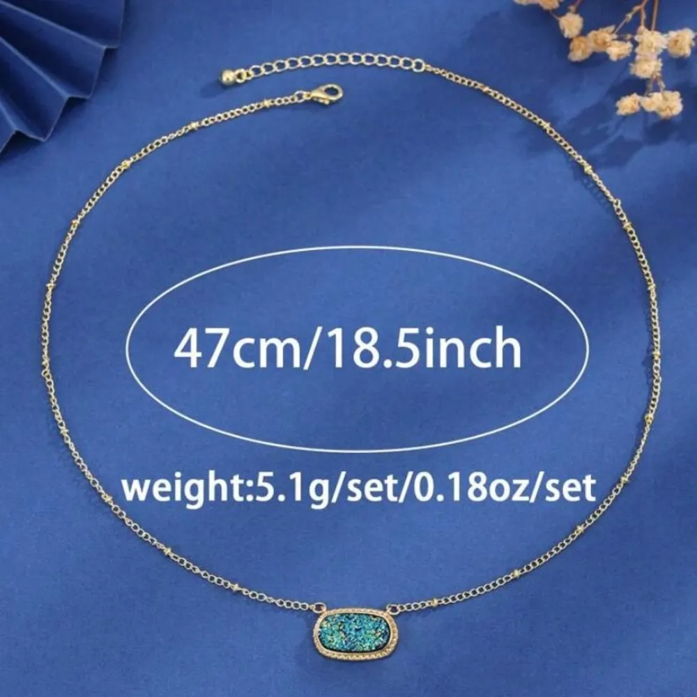 Green Sparkle Oval Pendant Necklace Gold - Image 4