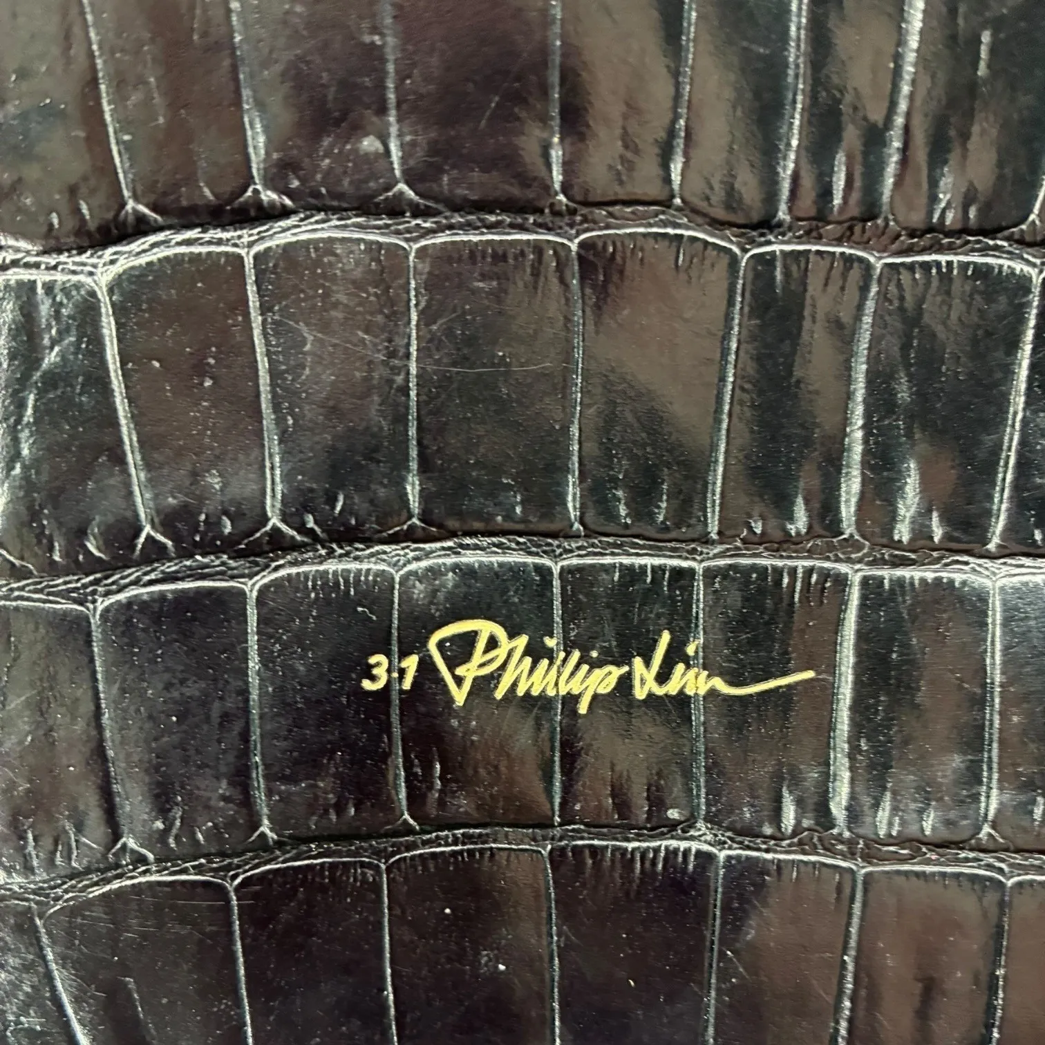 3.1 Phillip Lim Black Croc Embossed Leather Shoulder Bag EUC Convertible - Image 3