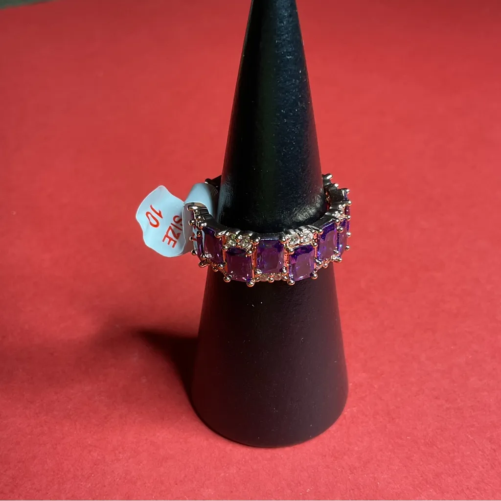 Bomb Party RG14132 “Full Hearts Of Love” Cubic Zirconia Rose Gold Sz 10 Ring NWT Purple - Image 2