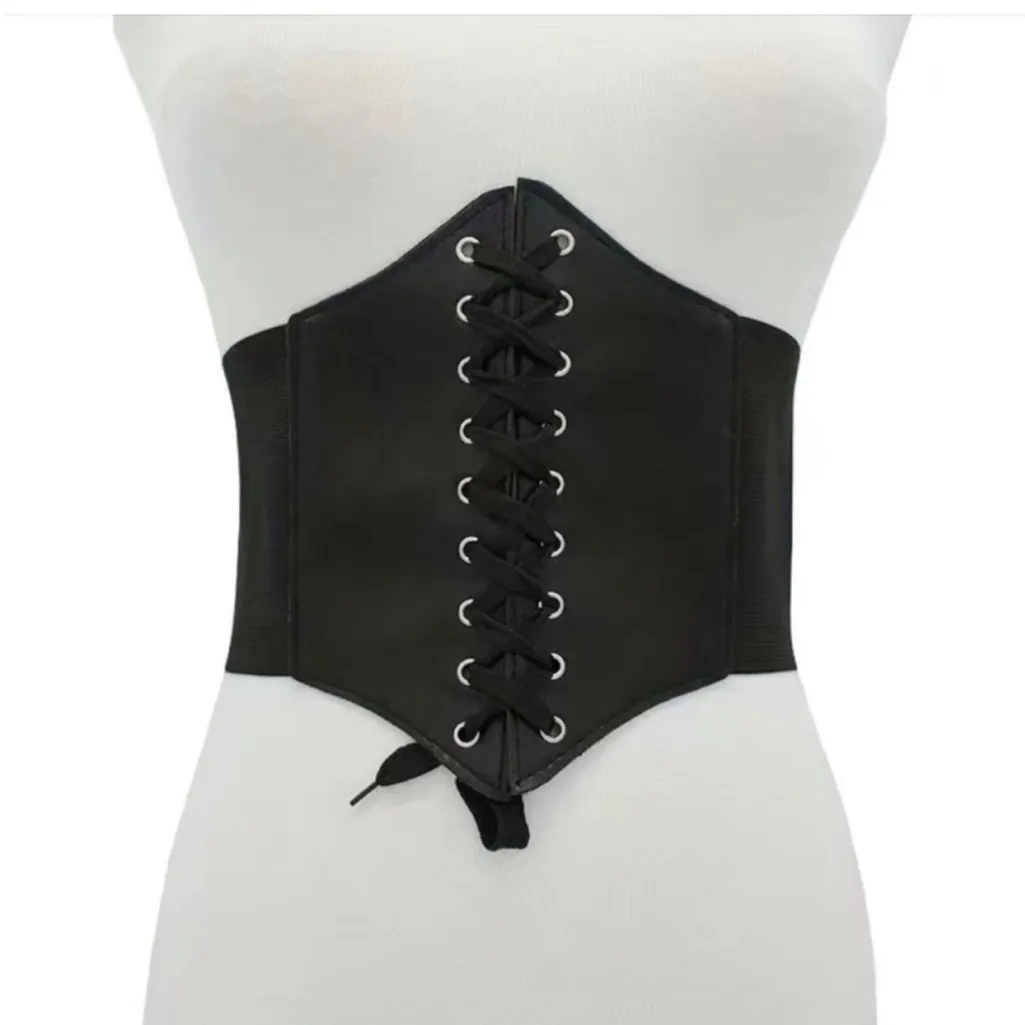 Vintage Style Lace Up Faux Leather Elastic Girdle Black Casual‎ Wide Waistband - Image 15