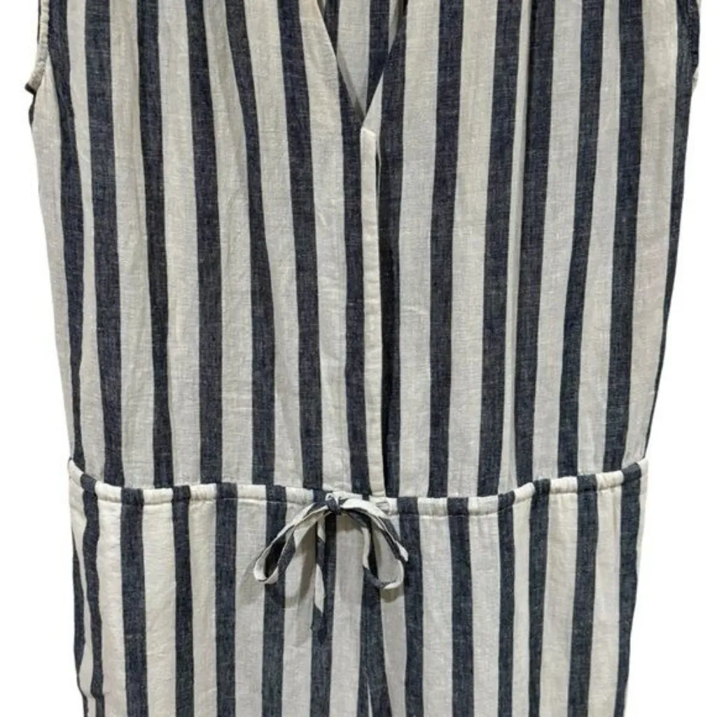 Trovata California Birds of Paradis Ivory Grey Stripe Linen Romper Coastal S Gray - Image 4