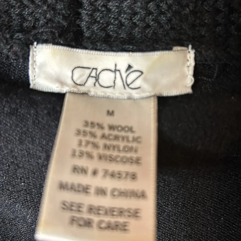 Cache Wool blend Black open front eyelet Cardigan/Bell sleeves Size Med-EUC - Image 5