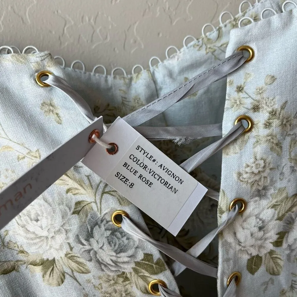 NEW V. Chapman Avignon Ruffled Corset Mini Dress‎ in Victorian Blue Roses Size 8 - Image 12