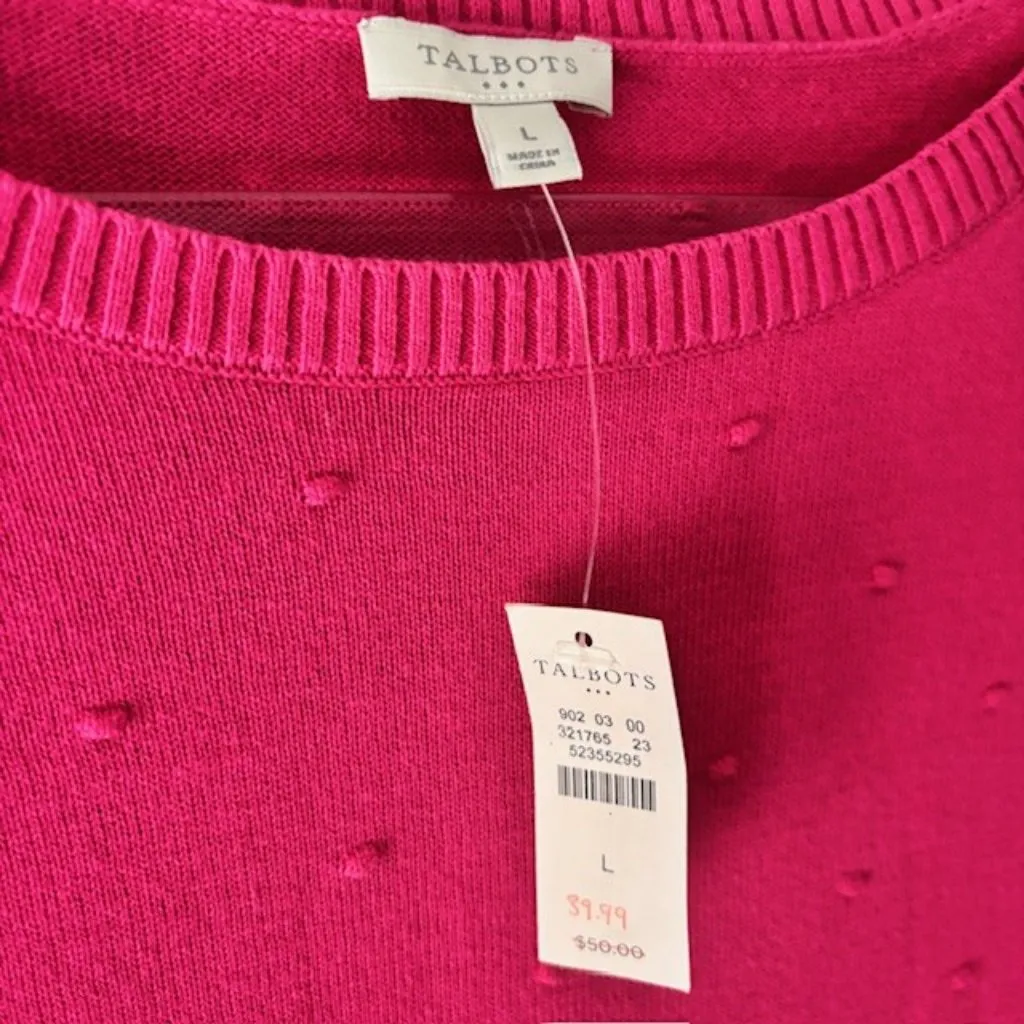 Talbots Sweater Long Sleeve Pullover Bright Pink Textured Rib Romantic NWT $50 - Image 6