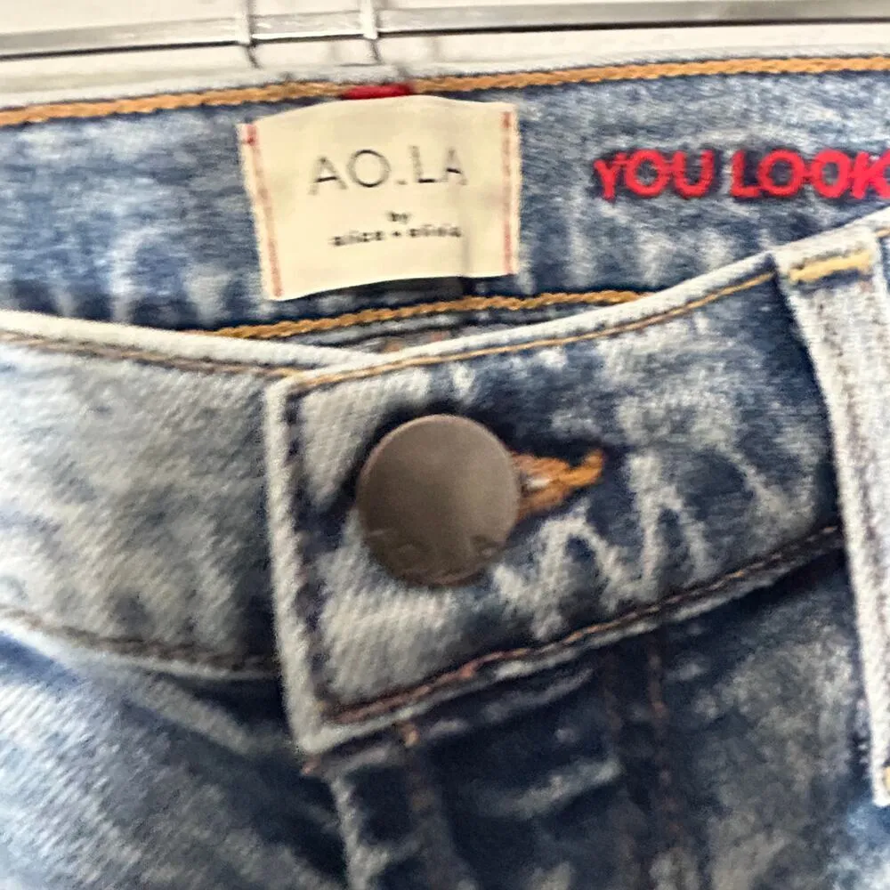 AO.LA Alice + Olivia Whimsical Grommet Jean Sz 28 Indie High Rise MSRP $495.00 Blue - Image 6