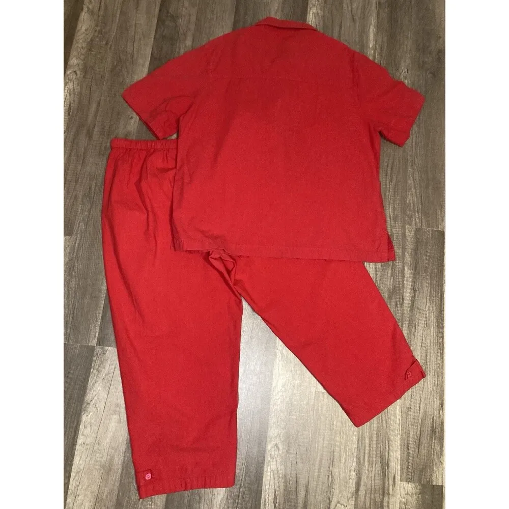 Vintage White Stag Red Cotton Capri Set L 12-14 Top & Pant Tropical Appliqué - Image 6