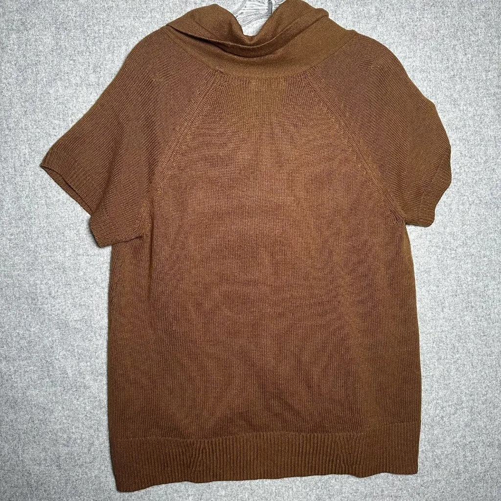 Coldwater Creek Large Womens Sweater Top Short Sleeve Tan Cowl Neck Solid - Image 11