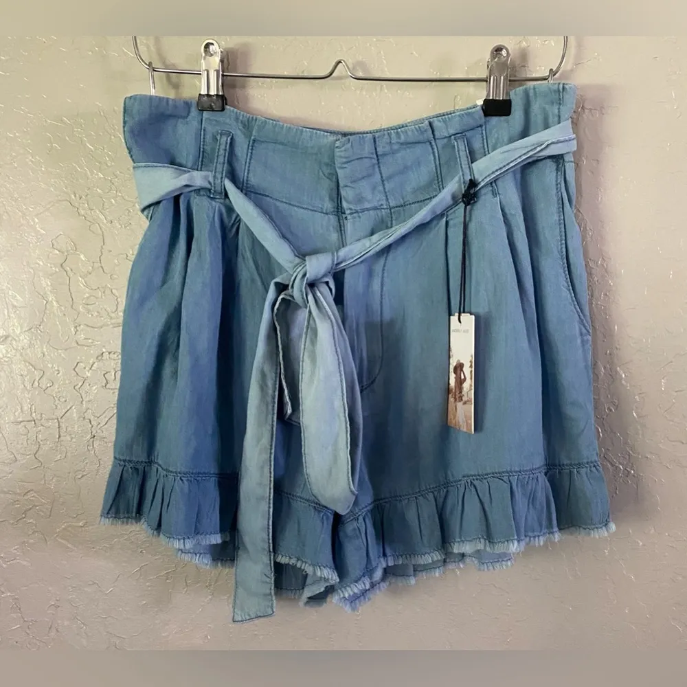 Sincerely Jules Shorts Blue High Rise Paper Bag Short Tie Waist NEW Sz Medium - Image 2