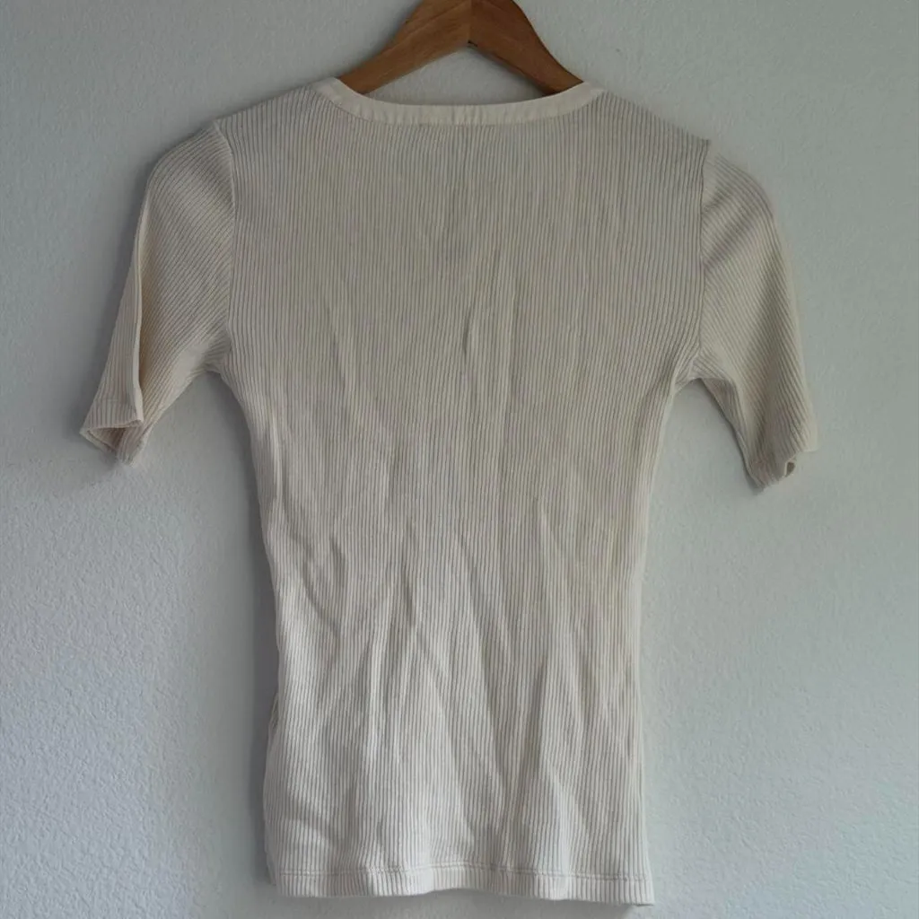 Madewell Ribbed Lace-Up Short-Sleeve Tee in Vintage Ivory, Size X-Small - Image 10