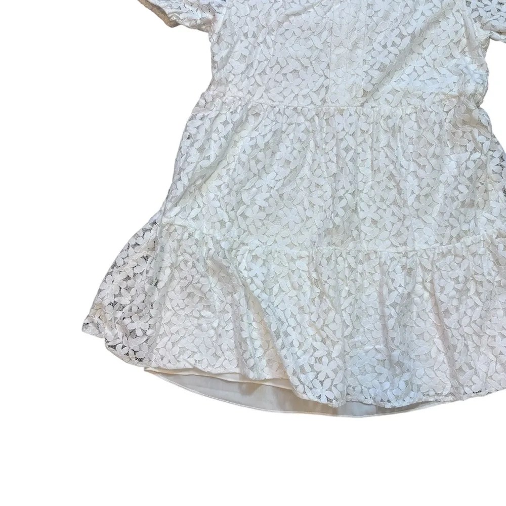 CeCe Ivory Floral Lace Puff Sleeve Babydoll Minidress Dress - Image 8