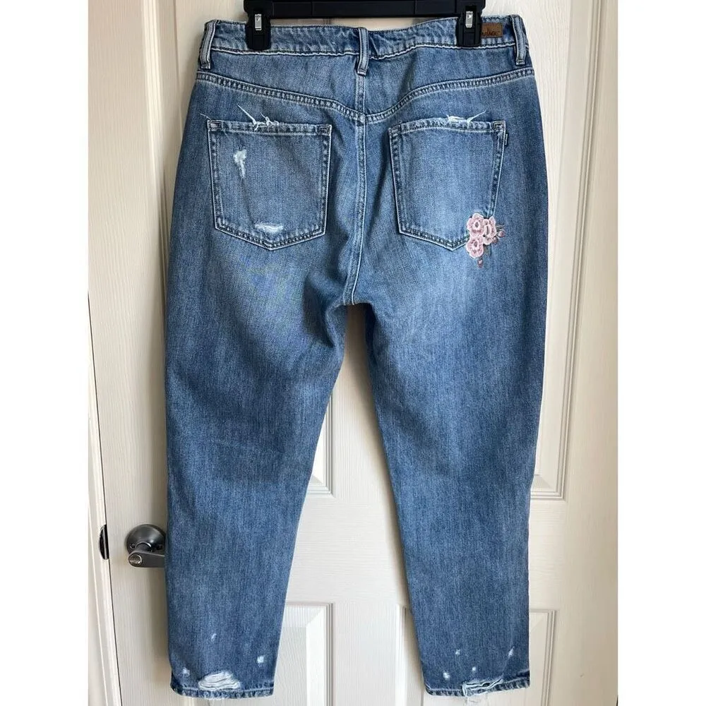 GARAGE Embroidered High Rise Mom Jeans (Distressed Medium Wash) -13 - Image 3