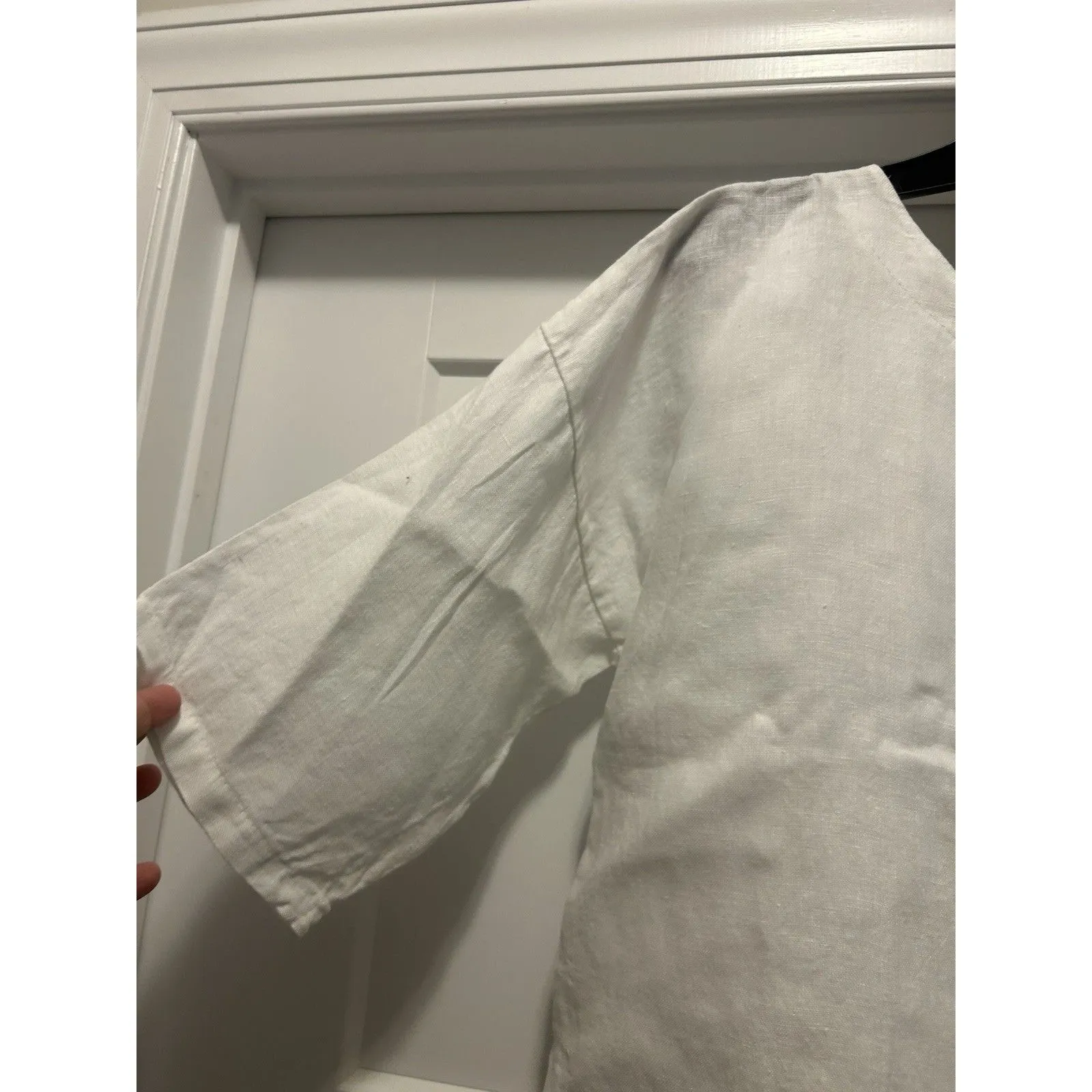 Lino 100% Italian Linen Top Size Large White Boxy Fit 3/4 Sleeve Blouse Shirt - Image 2
