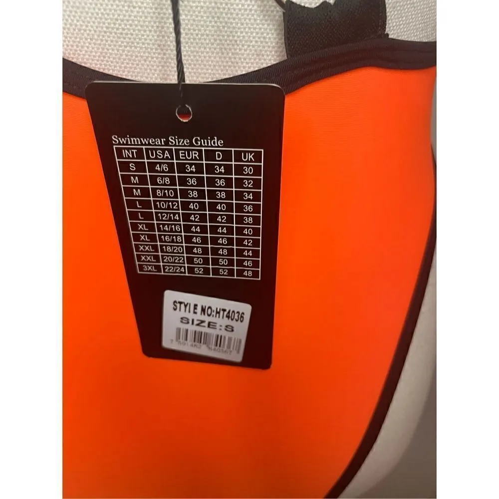 NWT One Piece Plunge Neck Swimsuit Size S Orange Mesh Pool Vacation Beach Sexy Orange - Image 9