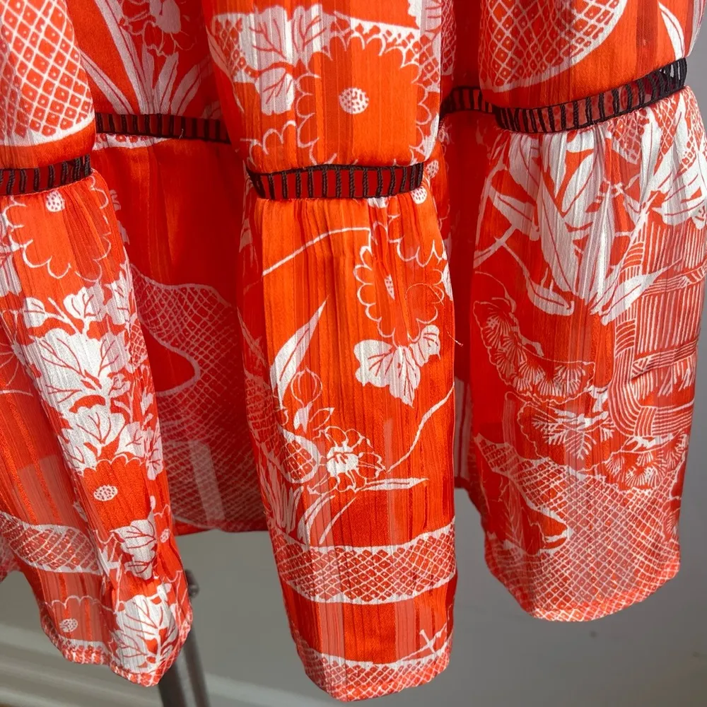 Urban Outfitters UO Pippa Tiered Chiffon Babydoll Dress Orange Black Whi… - Image 5