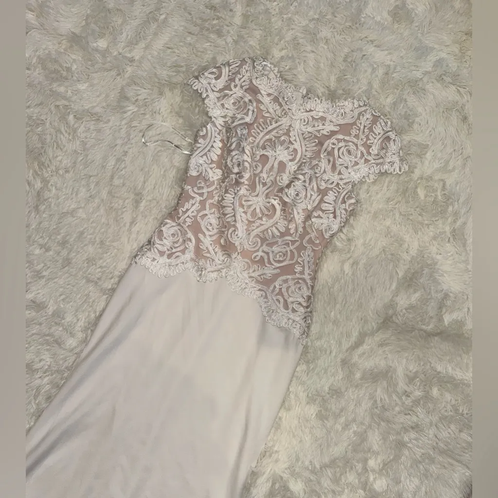 NEW Tadashi Shoji Isadora Embroidered Crepe Ivory White Gown Sz 2 - Image 5