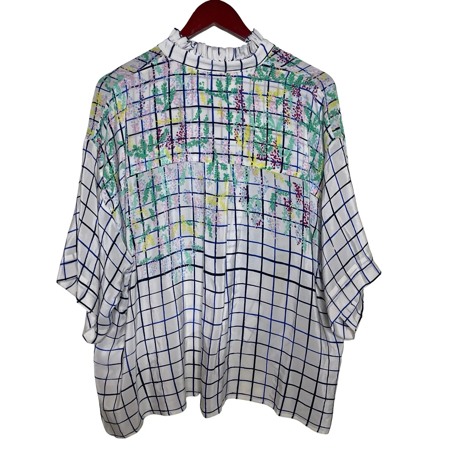 MII Collection Aux Cyclades 100% silk printed Japanese Sakura blouse sz S White - Image 5