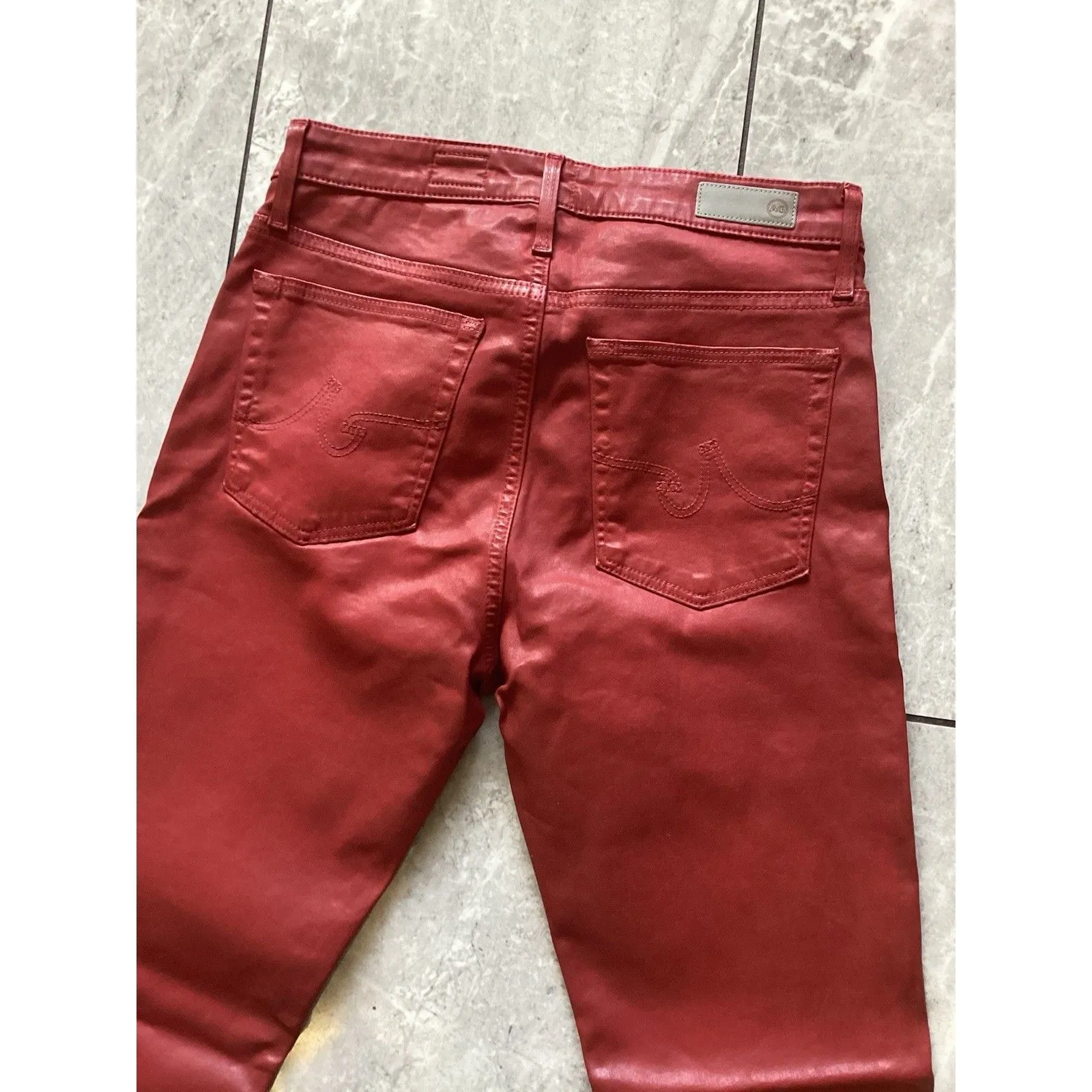 AG Adriano Goldschmied Jeans Womens Red Coated Farrah Skinny Ankle 27 - Image 4