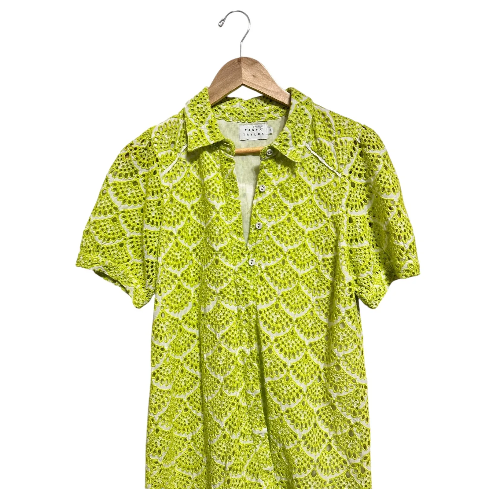 Tanya Taylor Aliciana short sleeve cotton eyelet shirtdress Yellow Lace  0 - Image 3