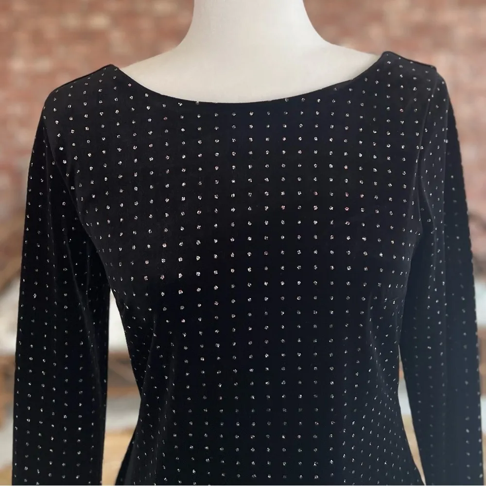 Express Velvet Dress Black Cocktail Shimmer Backless Long Sleeve Mini M (6/8) - Image 6
