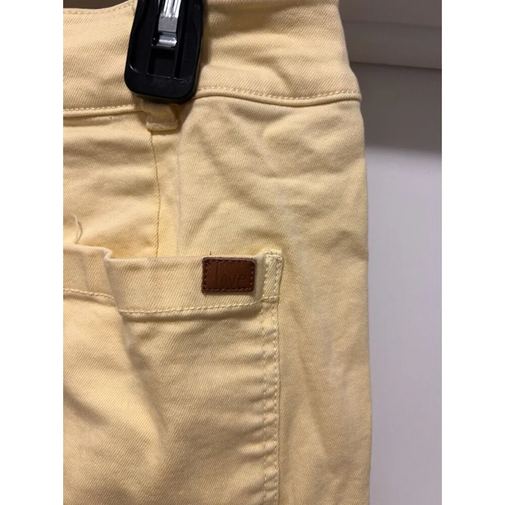 Peace Love World 12 P Wide Leg Yellow Denim Pants High Waist Stretch Raw Hem - Image 5