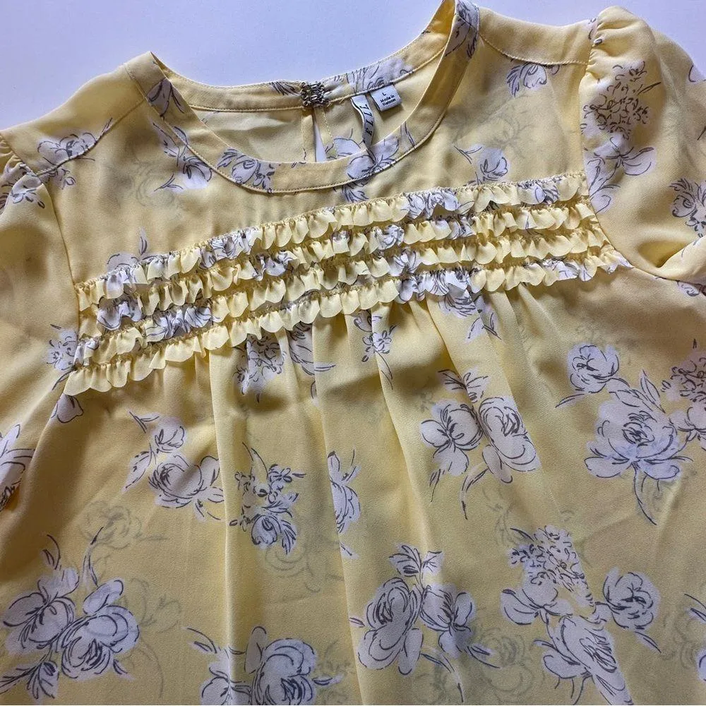 Elle Yellow Floral Smocked Blouse | Ruffle Detail | Spring Top | Size L - Image 5