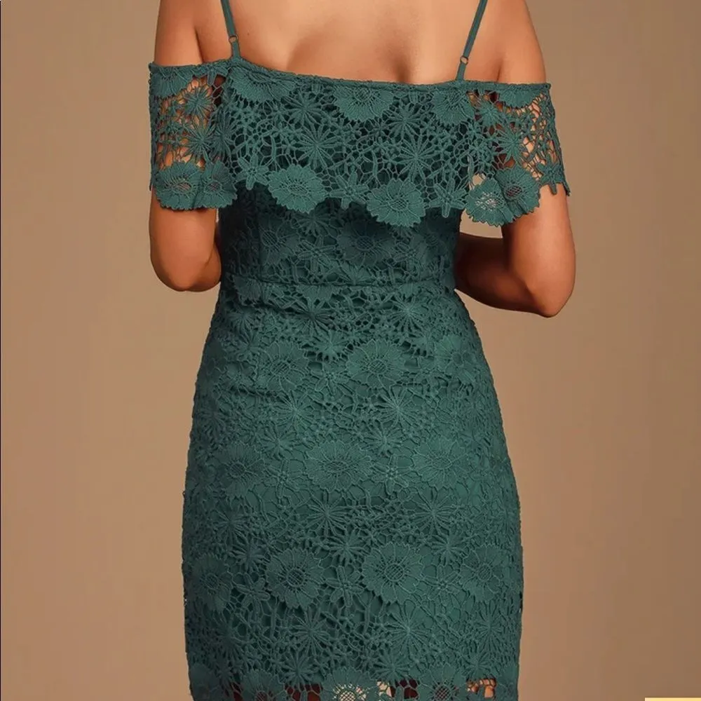 ✨HP✨Crochet Cutie Forest Green Crochet Lace Off-the-Shoulder Dress✨ - Image 3
