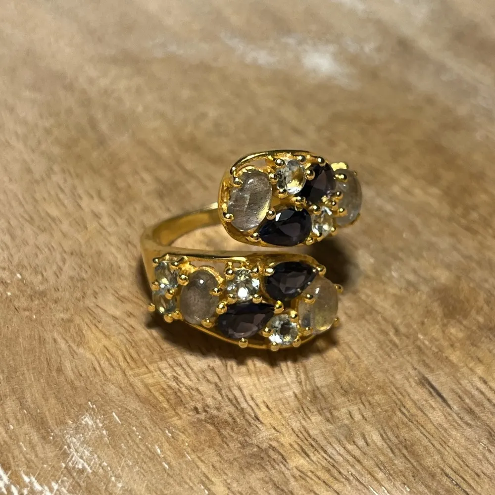 Gemstone Bypass Gold Vermeil Over Sterling Silver Ring - Image 2