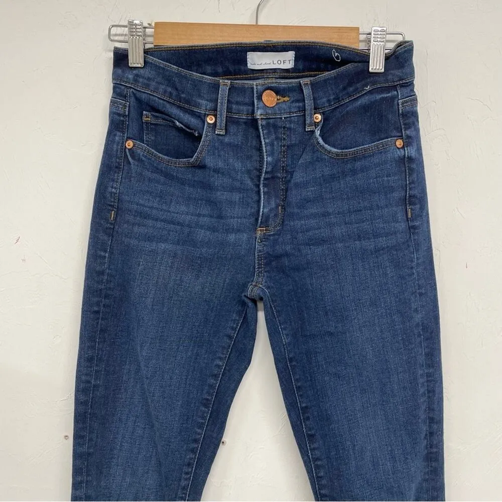 Loft Dark Wash High Rise Skinny Jeans Womens 2 Blue Denim Zip Fly Casual Classic - Image 2