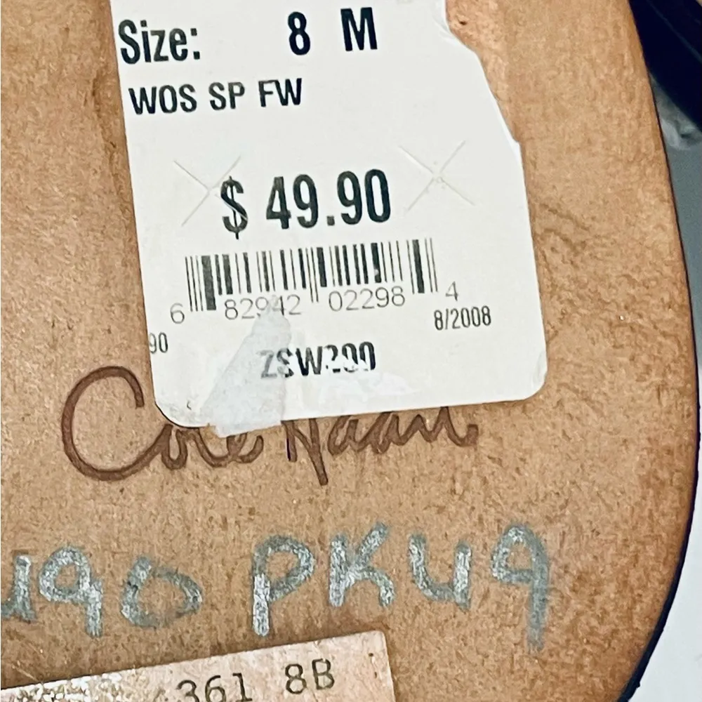 COLE HAAN SZ 8 White patent leather woven  Wedge Sandals Slingback Cork Gold - Image 9