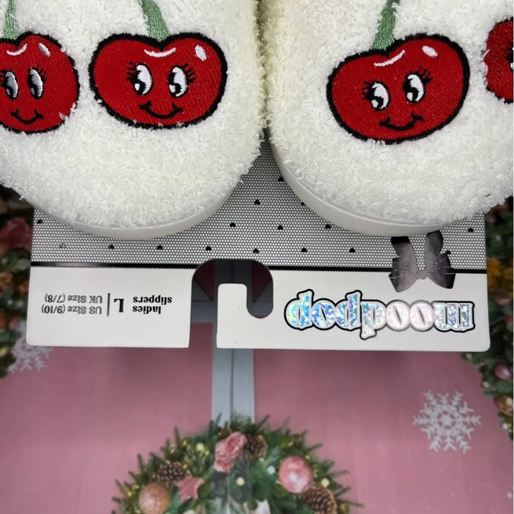 Pink Bow and Cherry Slippers Size 9/10 - Image 3