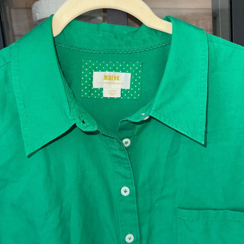 Maeve Anthropologie button down shirt tunic pocket collar short sleeve kelly top - Image 2