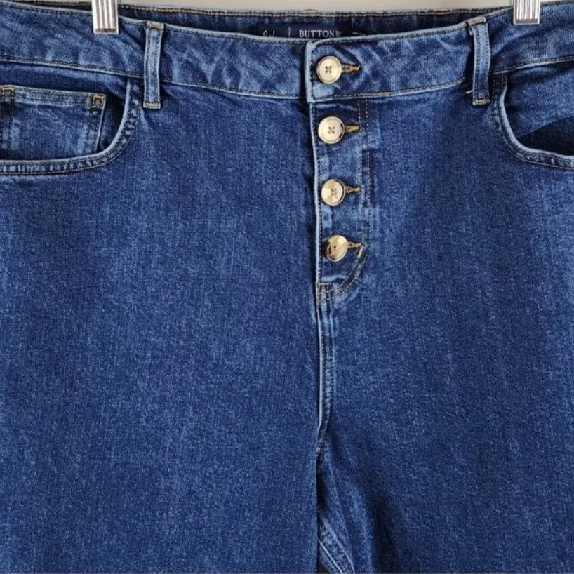 Boden Button Fly Wide Leg Jeans Size 14 Mid Vintage Denim Stretch Mom High Rise Blue - Image 9
