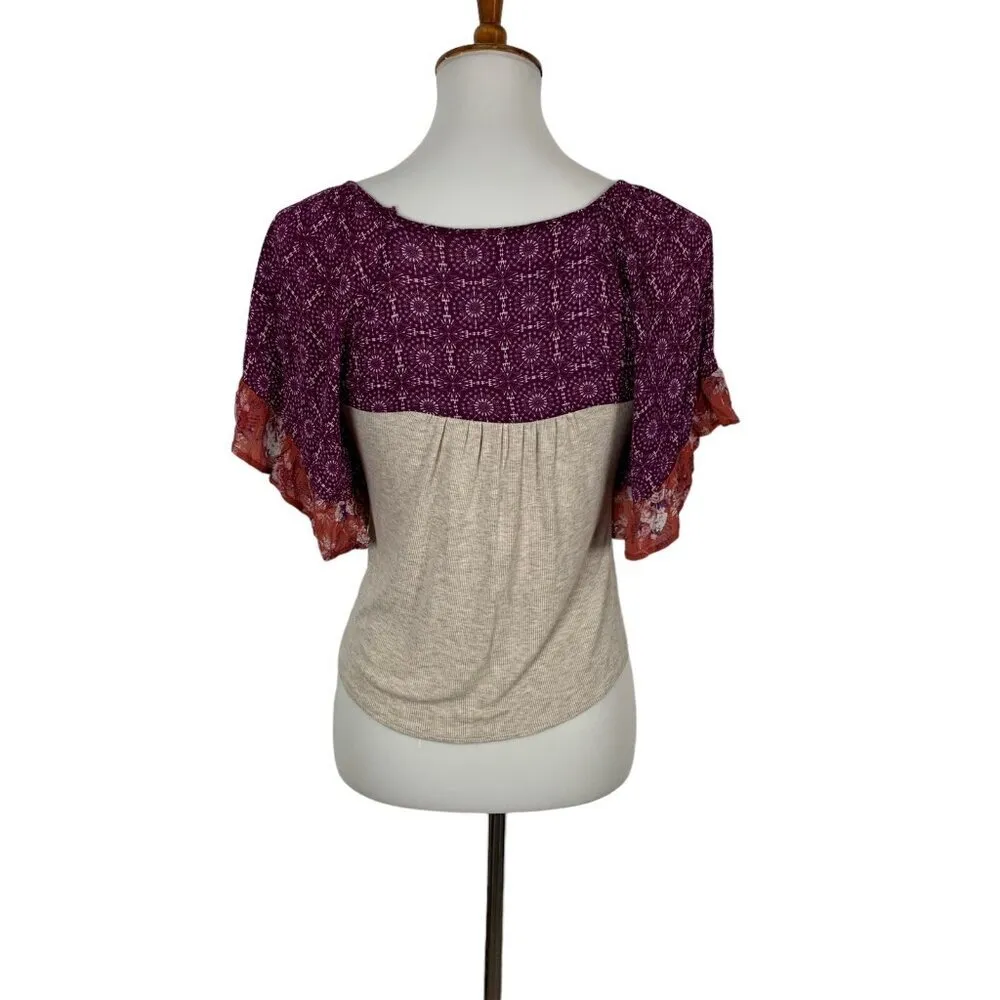 Altar’d‎ State Crop Top XS Burgundy Tie Front Cottagecore Coquette - Image 4