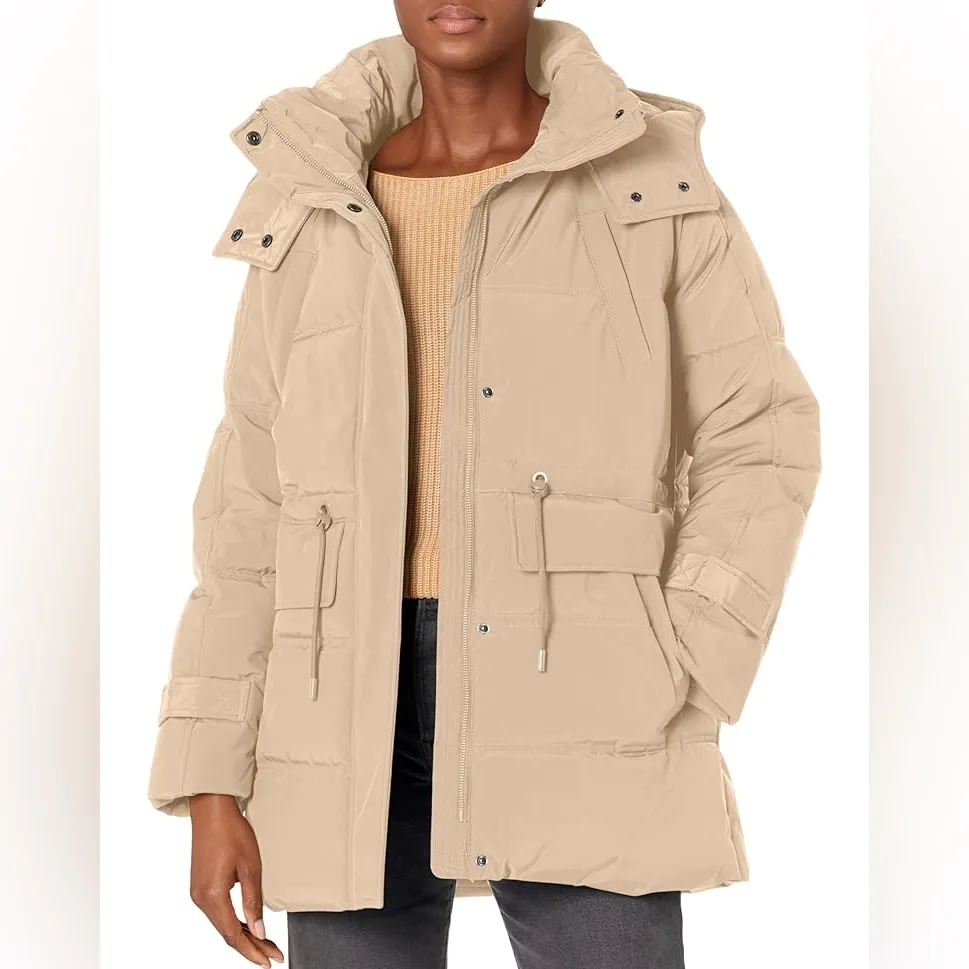 SALE! LIKE NEW  LUCKY BRAND SAND / TAN PUFFER JACKET WITH WAIST DRAWSTRING  M - Image 8