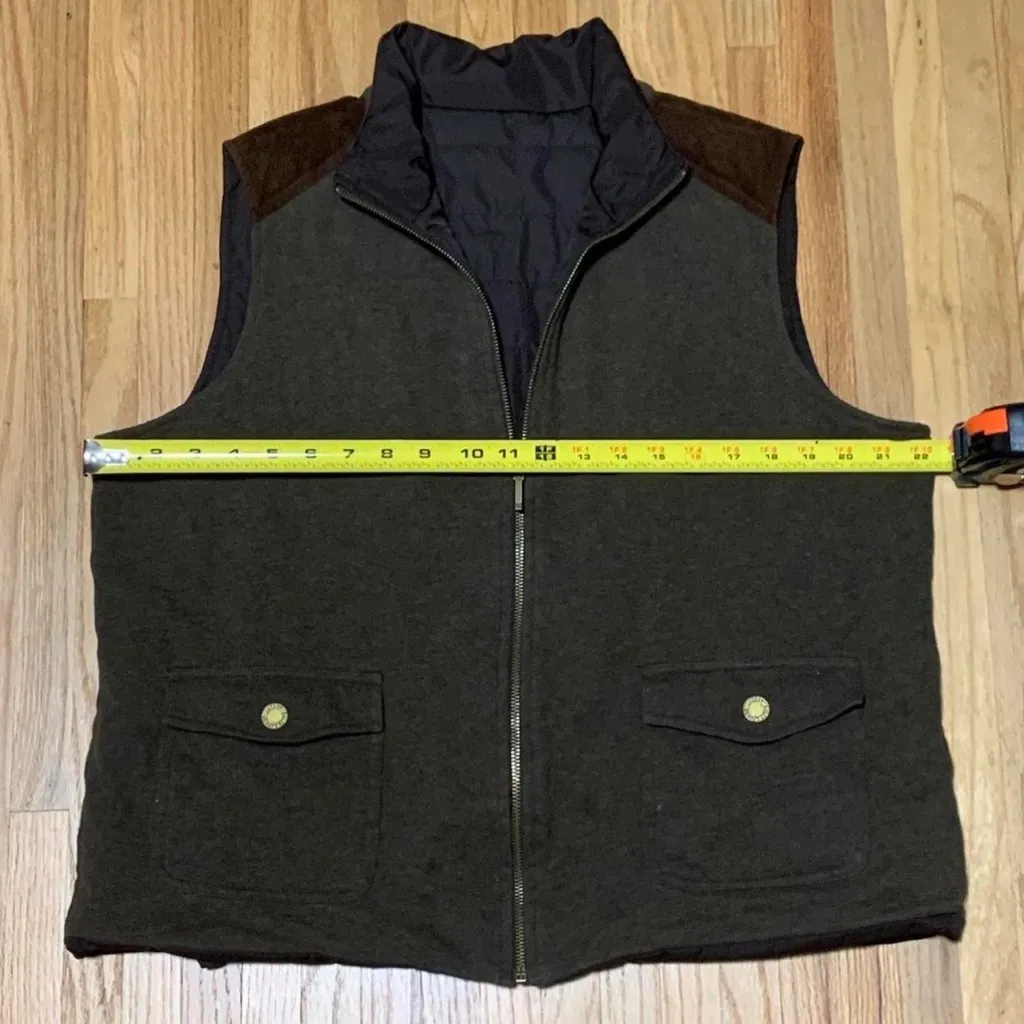 Lauren Ralph Lauren Dark Olive Green + Brown Zip Up Vest size XL - Image 3