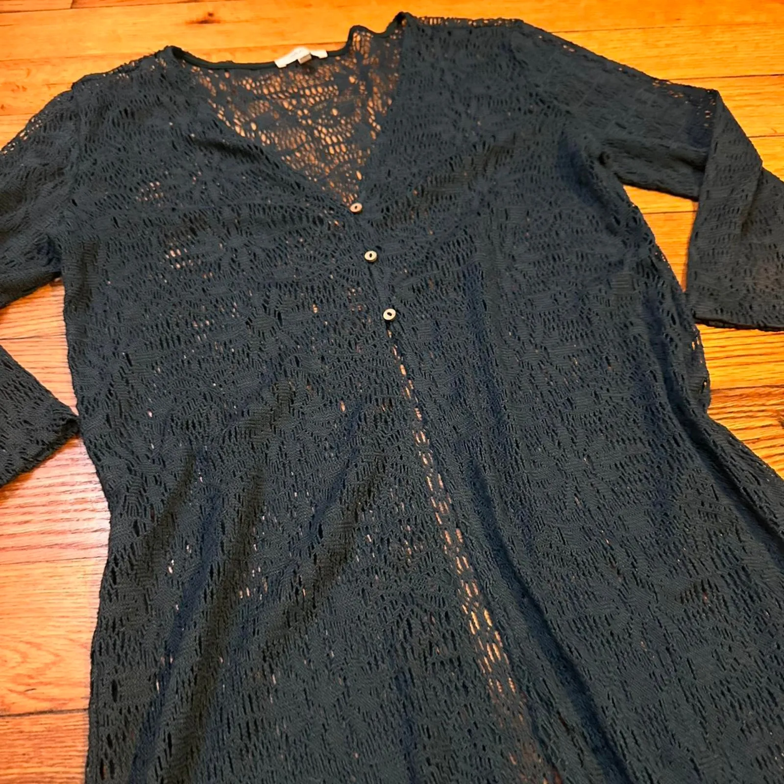 Emerald green long lace cardigan - Image 3