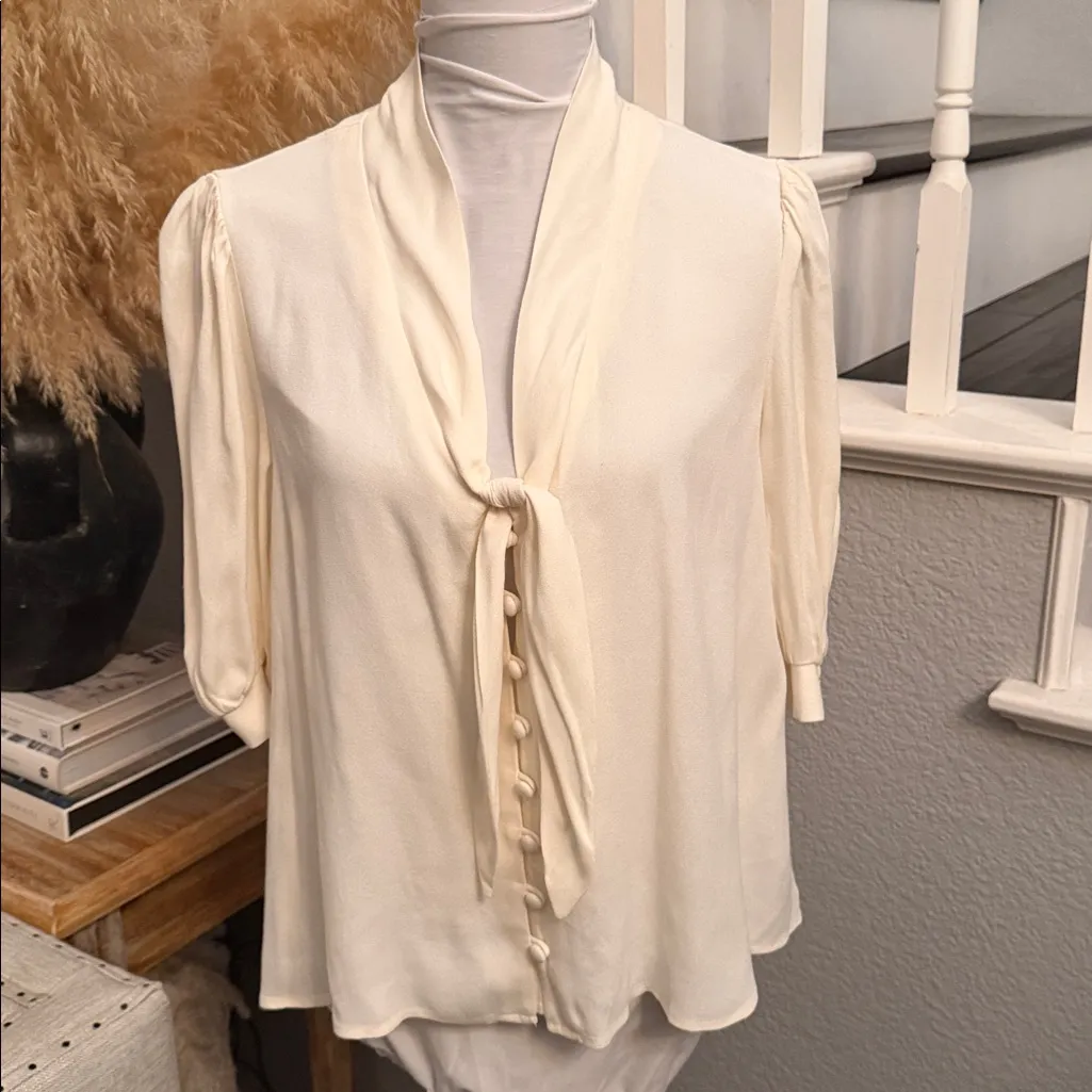 Reformation Joelle Tie Neck Button-Up Blouse Top Size Small - Image 3