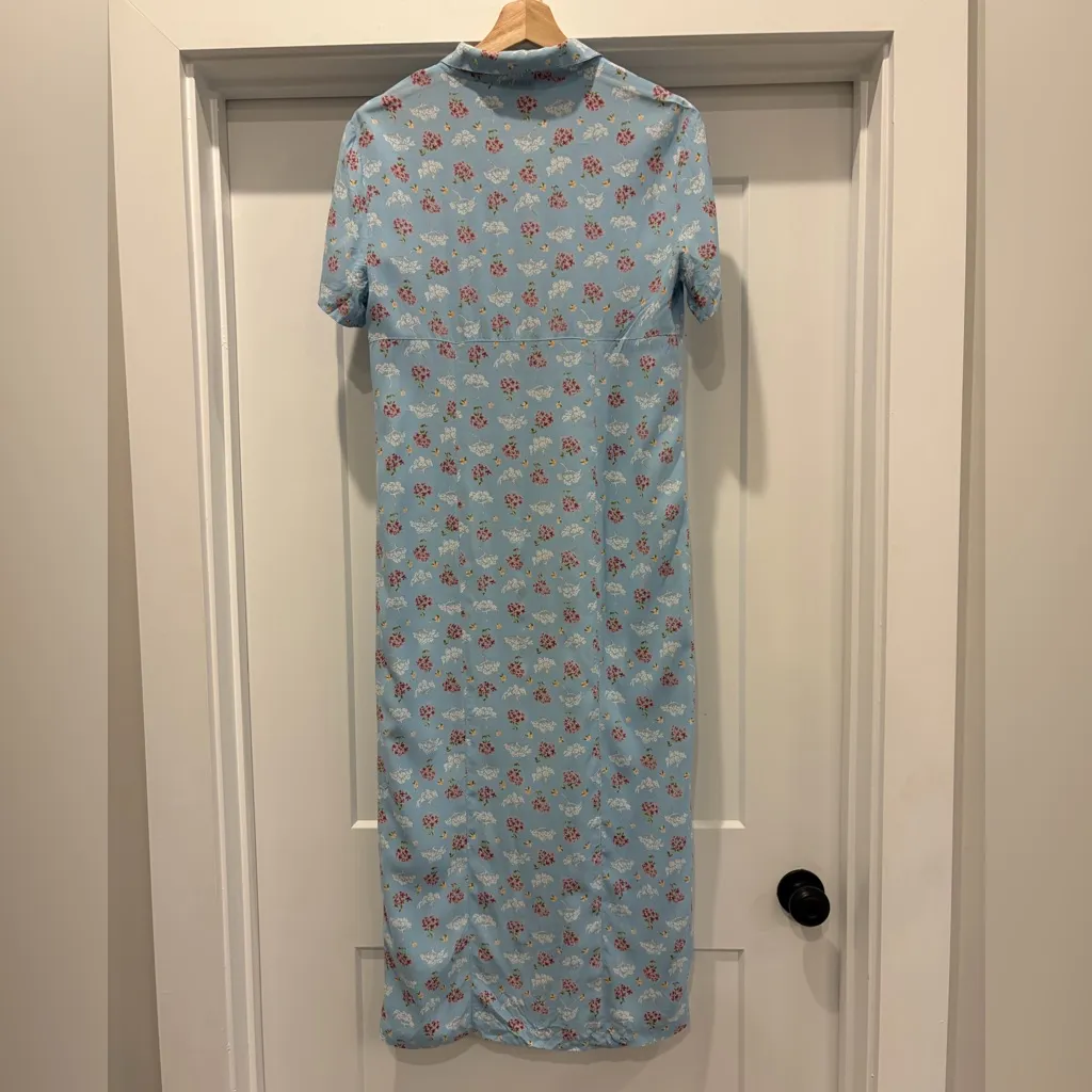 Vintage RobbieBee Baby Blue Floral Cottage Grandmacore Button-front Midi Dress 8 - Image 13