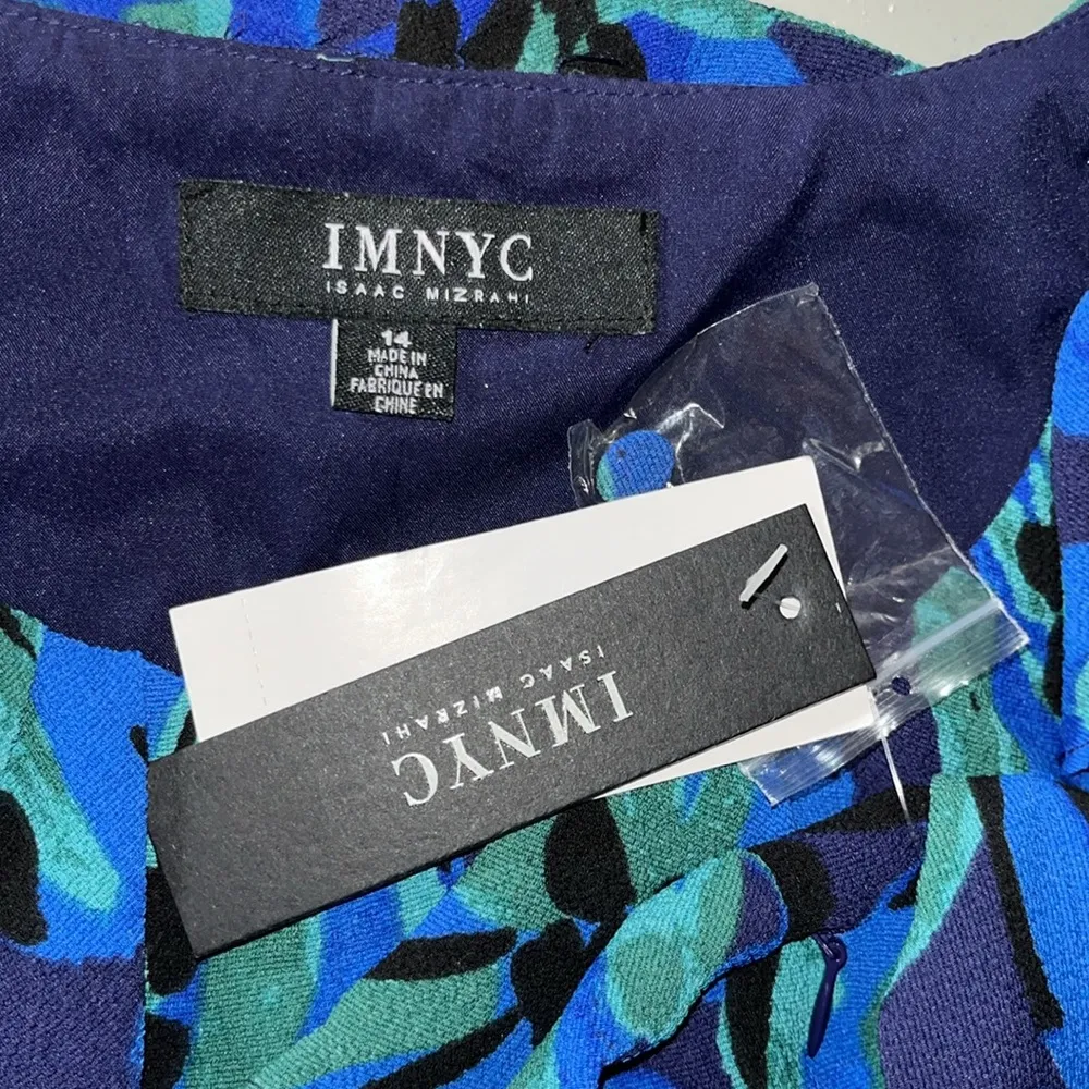 IM NYC Isaac Mizrahi NWT Size 14 Blue Floral Burst Print Ruffle Neckline Dress - Image 5
