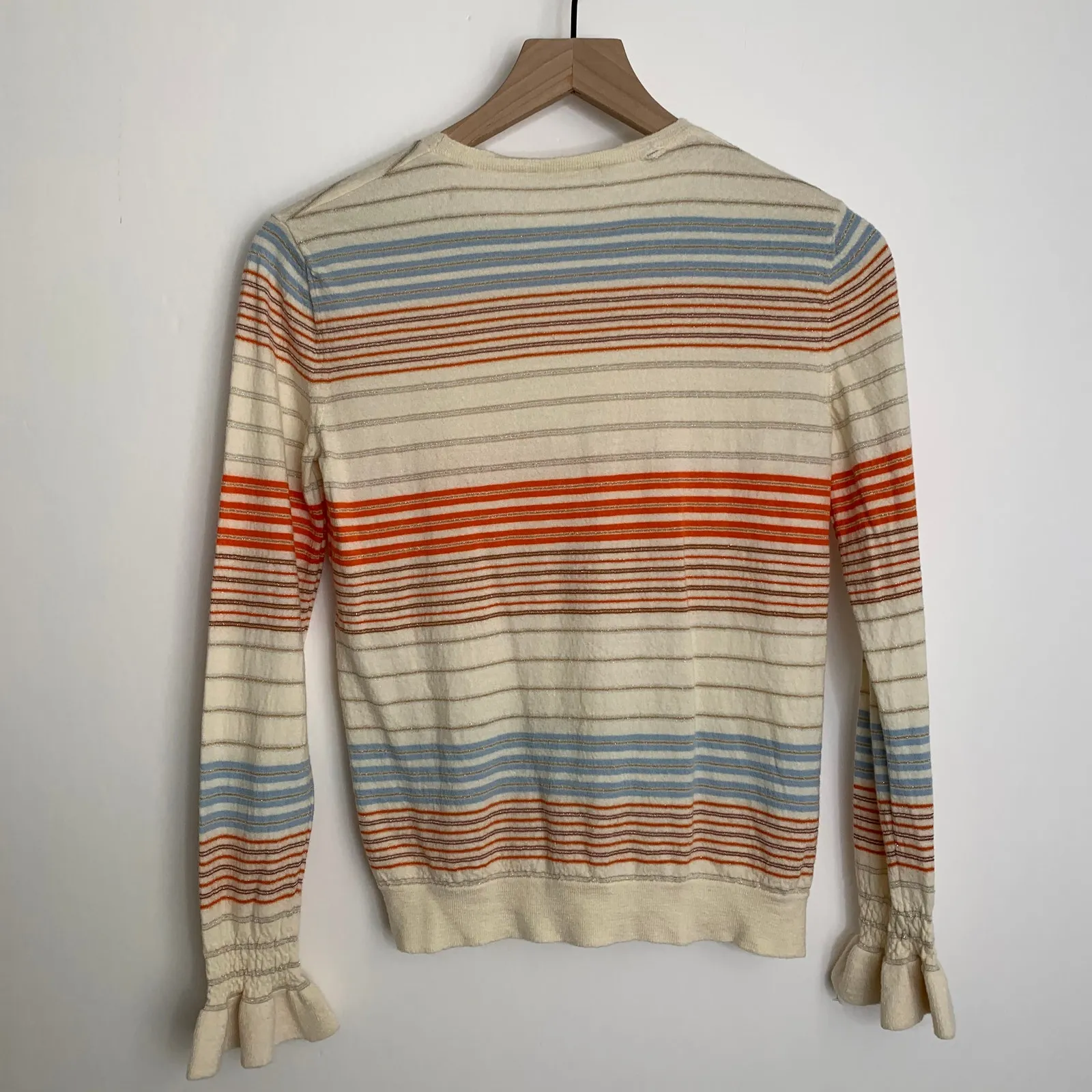 STELLA MCCARTNEY Virgin Wool Crew Neck Multi Color Striped Sweater Size 42 - Image 4