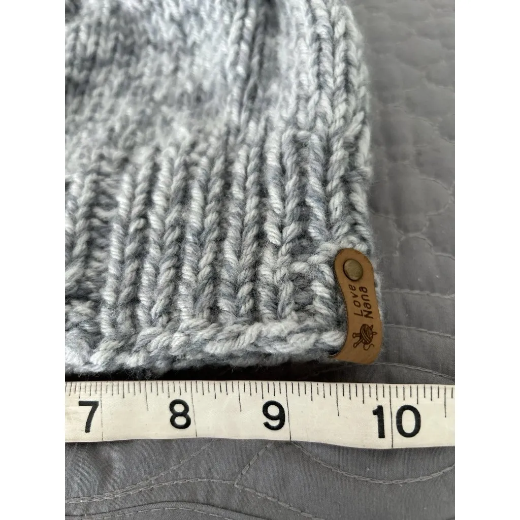 Love Nana Irish Merino Wool Slouch Beanie Hat Fur Pompom Handmade Blue OS - Image 12