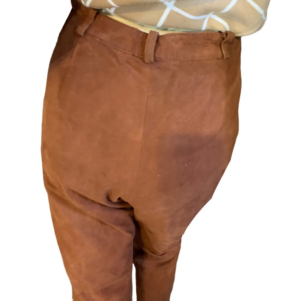 VINTAGE 1980'S SIENNA BROWN ARTISAN WEAR SUEDE PLEATED TROUSERS (XS) - Image 8